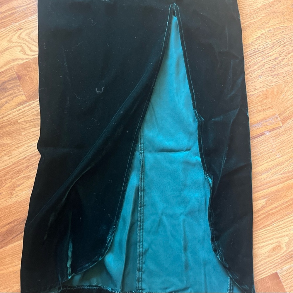 Vintage Roberta Dark Green Velvet Dress Spaghetti Strap Front Slit Size 3/4 - Picture 9 of 10